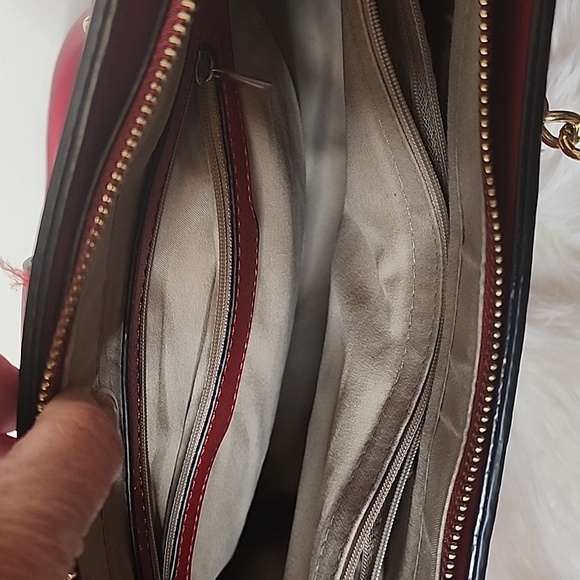 Large Vegan Leather Red Handbag Quilted Pattern Shoulder Satchel Hand Bag Purse - Picture 5 of 10